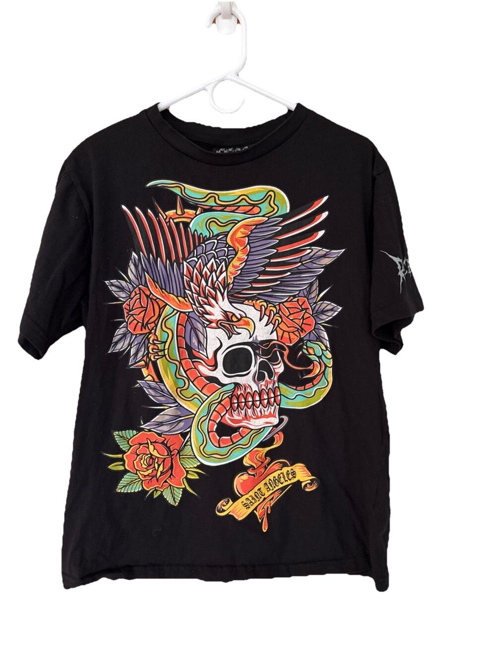 Rebel Vengeance T-Shirt Men's Sz Large Screaming Eagle Skull Snake Tattoo Tee